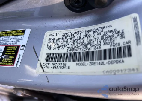 2012 Toyota Corolla L from USA, damaged, VIN 5YFBU4EE4CP011845